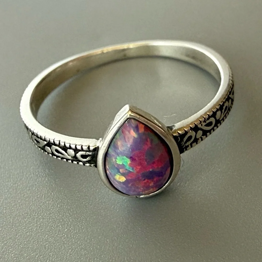 Sterling Silver Pear Opal Ring